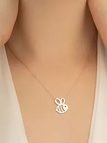Rose Renk Kaplama Kararmayan Kadın Arı Maya Model 925 Ayar Gümüş Kolye (14 Şubat Sevgililer Günü Hediyesi)