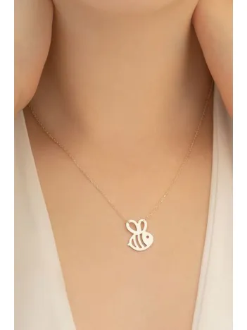 Rose Renk Kaplama Kararmayan Kadın Arı Maya Model 925 Ayar Gümüş Kolye (14 Şubat Sevgililer Günü Hediyesi)