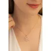 Kadın Gümüş Kolye - Kadın Rose Renk Baget Taşlı Kar Tanesi Gümüş Kolye