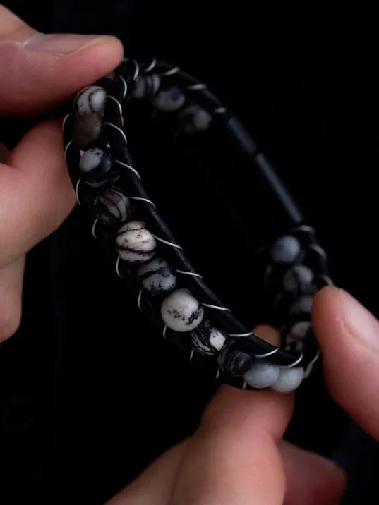 Malakit Doğaltaş Erkek Deri Bileklik