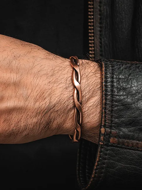 Copper Knit Bakır Kelepçe Bilezik Erkek Kadın Doğal Taşlar ve Metal Kutulu