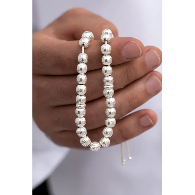 Gümüş Tespih Çizgili Küre Büyük Boy 22gr