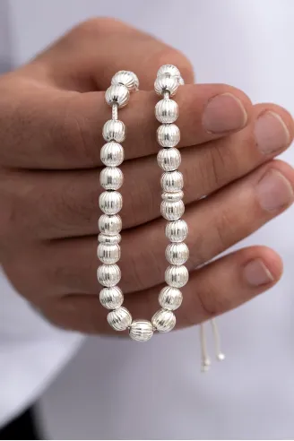 Gümüş Tespih Çizgili Küre Büyük Boy 22gr