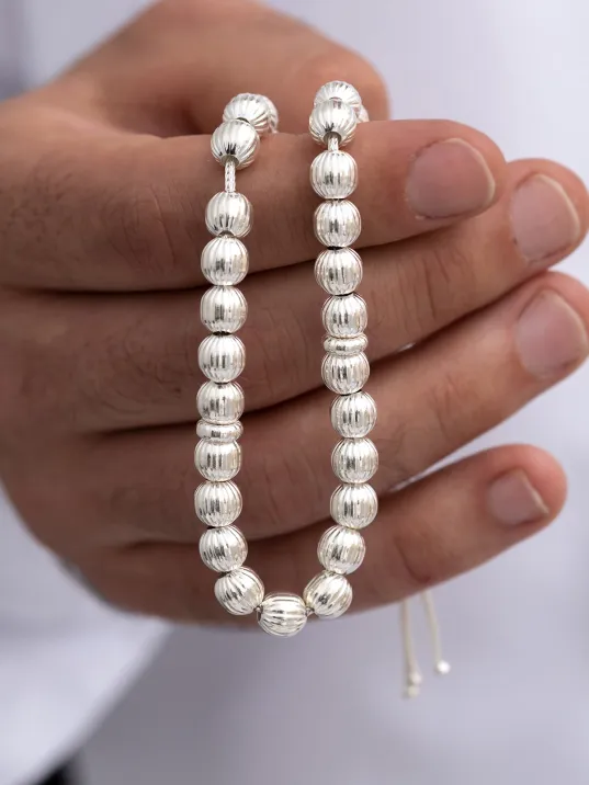 Gümüş Tespih Çizgili Küre Büyük Boy 22gr