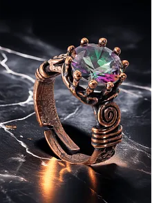 Kadın Bakır Bileklik Yüzük Set - Mistik Topaz Ağaç Kabuğu Model İnce Metal Kutu Kuvars Taşlı Set