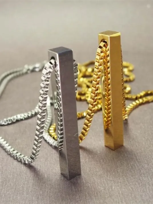 OttoMan Çelik Blok İsim Yazılan Çubuk Erkek Bayan Çelik Zincir Kolye