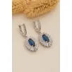 Kadın Gümüş Küpe - Damla Model Safir Taşlı Baget Süslemeli Rodyumlu Kadın Küpe Kadın Gümüş Küpe - Damla Model Safir Taşlı Baget Süslemeli Rodyumlu Kadın Küpe