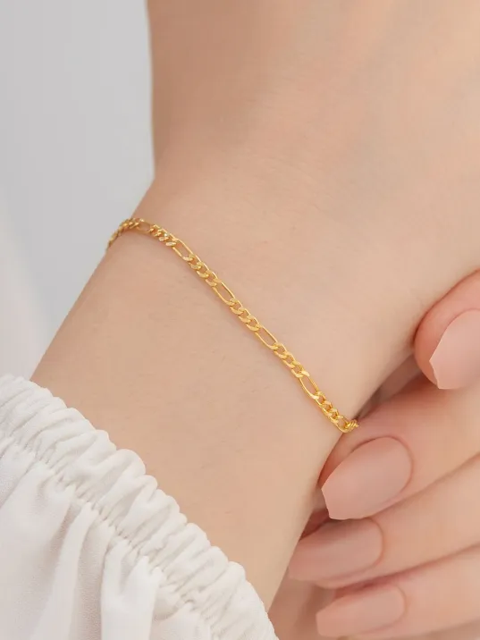 18 Ayar Gerçek Altın Kaplama Kararmayan 2 Mm Kalınlıkta Figaro Model Kadın Gümüş Bileklik