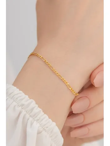 18 Ayar Gerçek Altın Kaplama Kararmayan 2 Mm Kalınlıkta Figaro Model Kadın Gümüş Bileklik