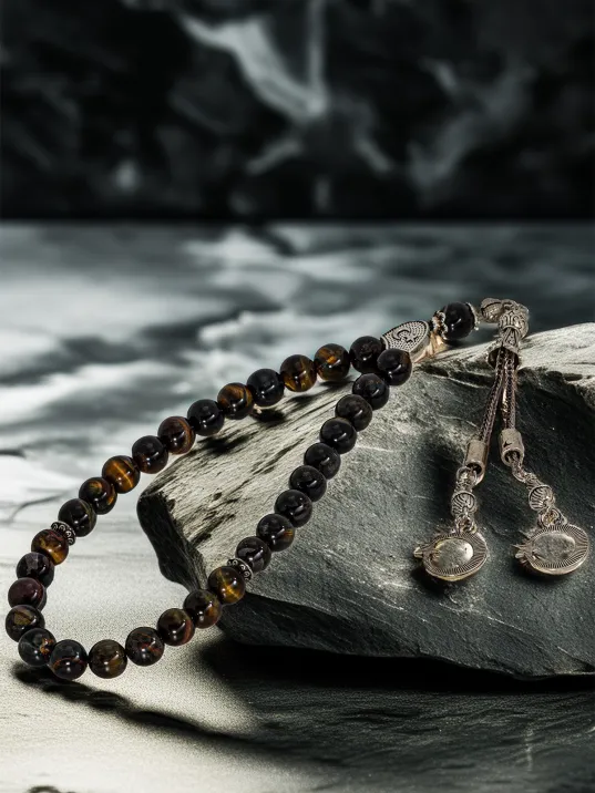 Erkek Doğal Taş Tespih - Doğal Karışık Renkli Kaplangözü Model 2 Taşlı Ortaboy Tesbih