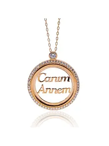 Canım Annem Yazılı Rose Renk Bayan Gümüş Kolye