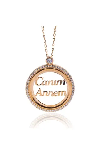Canım Annem Yazılı Rose Renk Bayan Gümüş Kolye