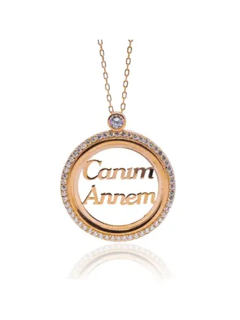 Canım Annem Yazılı Rose Renk Bayan Gümüş Kolye