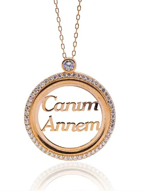 Canım Annem Yazılı Rose Renk Bayan Gümüş Kolye
