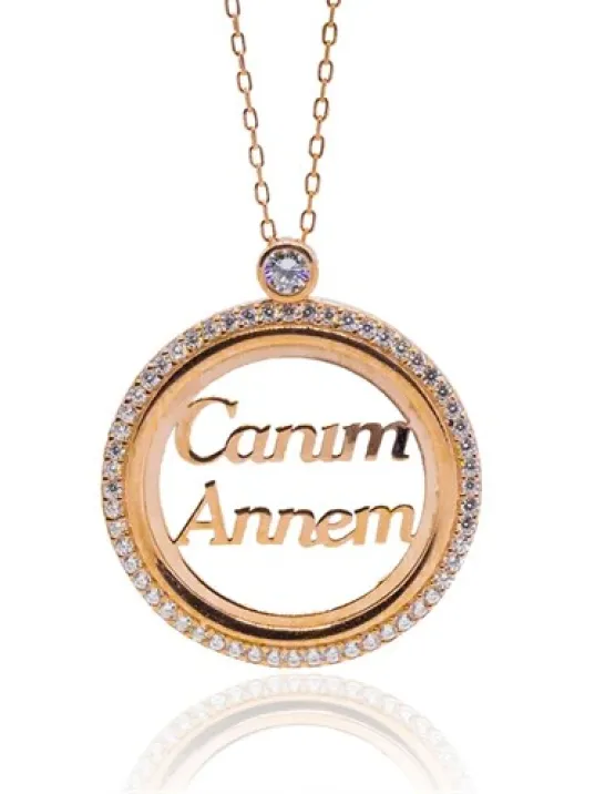 Canım Annem Yazılı Rose Renk Bayan Gümüş Kolye Canım Annem Yazılı Rose Renk Bayan Gümüş Kolye