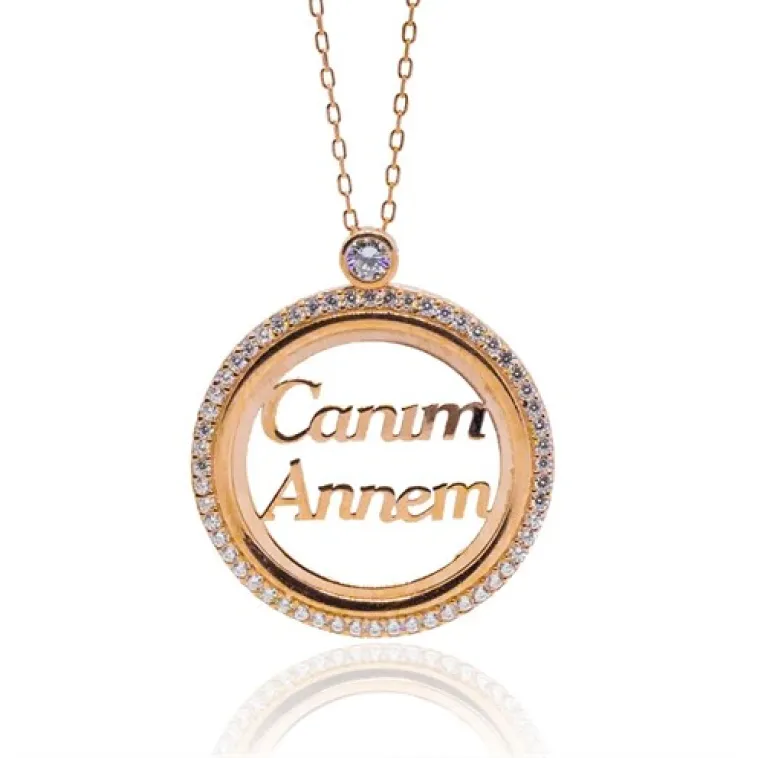 Canım Annem Yazılı Rose Renk Bayan Gümüş Kolye Canım Annem Yazılı Rose Renk Bayan Gümüş Kolye
