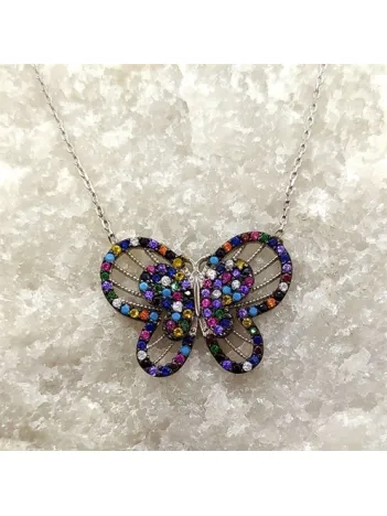 Mix Zirkon Taşlı Kelebek Bayan Gümüş Kolye Mix Zirkon Taşlı Kelebek Bayan Gümüş Kolye