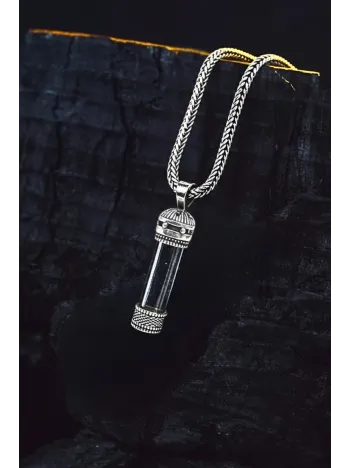 Erkek Gümüş Kolye - Dua Eklenebilir Tılsım Tüp Cevşen Haznesi