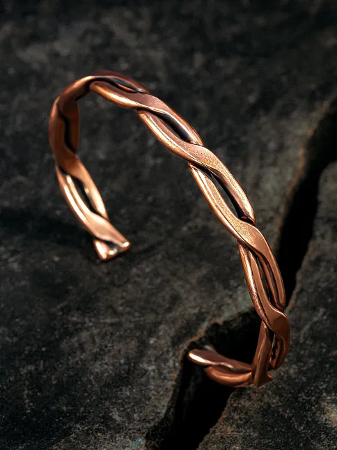 Copper Knit Bakır Kelepçe Bilezik Erkek Kadın Doğal Taşlar ve Metal Kutulu
