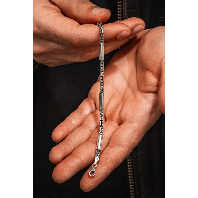 Erkek Kral Gümüş Bileklik Künye Özel Tasarım Silindir Parçalı 3,5mm Erkek Kral Gümüş Bileklik Künye Özel Tasarım Silindir Parçalı 3,5mm