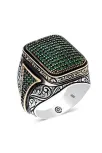 Homero Yeşil Zirkon Yanı Taşlı İşlemeli Özel Seri Erkek Gümüş Yüzük