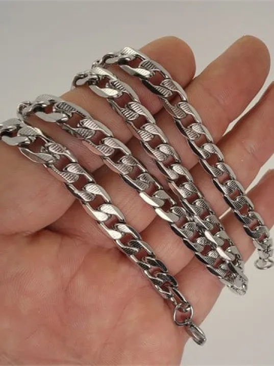 Çizgili Gurmet Erkek Çelik Kolye Ve Bileklik Set Orta Kalınlıkta