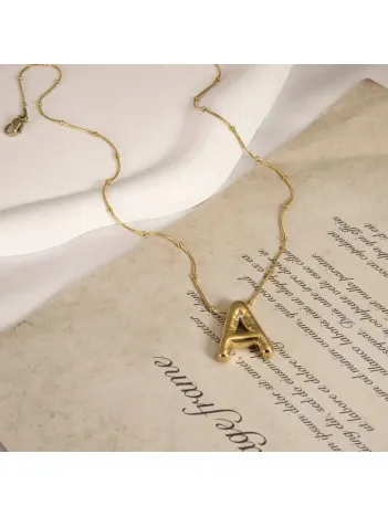 Kadın Çelik Kolye - Altın Kaplama A Harfi Balon Harf Kadın Kolye