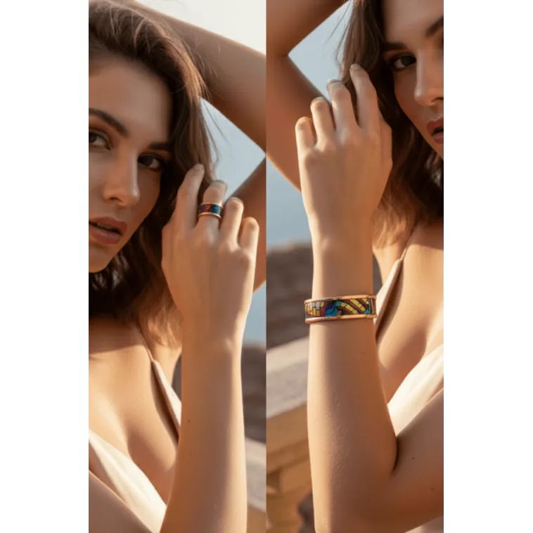 Kadın Bakır Bileklik Yüzük Set - Nadia Model Özel Baskı Metal Kutu Ve Kuvars Taşı Kadın Bakır Bileklik Yüzük Set - Nadia Model Özel Baskı Metal Kutu Ve Kuvars Taşı