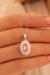 Kadın Gümüş Kolye - Damla Model Pembe Zirkon Taşlı Baget Süslemeli Rodyumlu Kadın Kolye Kadın Gümüş Kolye - Damla Model Pembe Zirkon Taşlı Baget Süslemeli Rodyumlu Kadın Kolye