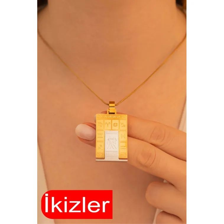 Kadın Çelik Kolye - Çelik Dikdörtgen Model Burç İşlemeli Kadın Kolye Kadın Çelik Kolye - Çelik Dikdörtgen Model Burç İşlemeli Kadın Kolye