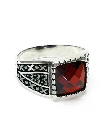 KIRMIZI ZİRKON GÜMÜŞ ERKEK YÜZÜĞÜ ÜCRETSİZ KARGO