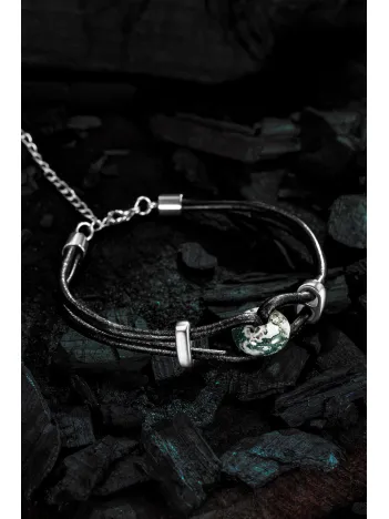 Erkek Çelik Bileklik - Orjinal Yeşil Akik Deri Çelik Erkek Bileklik