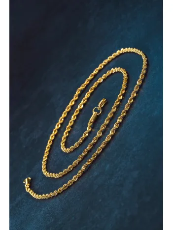 Altın Rengi Burma Halat Çelik Erkek Kolye Zincir İnce Model