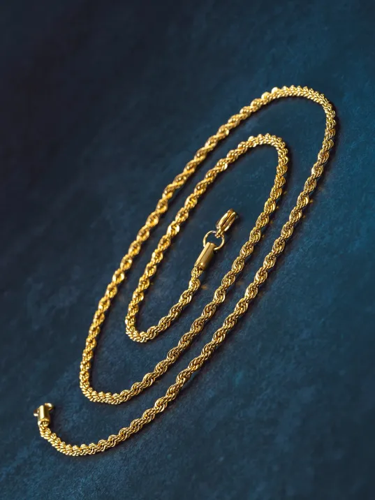 Altın Rengi Burma Halat Çelik Erkek Kolye Zincir İnce Model