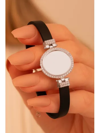 Kadın Gümüş Bileklik - İsim Yazılabilir Yuvarlak Plaka Model Kadın Bileklik