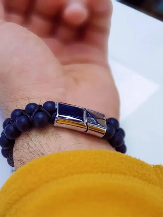 Çift Sıra Oniks Doğaltaş Makrome Erkek  Bileklik