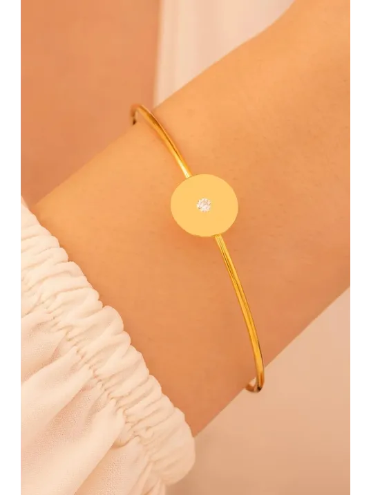 Kadın Gümüş Bileklik - El Yapımı Gümüş Zirkon Taşlı Yuvarlak Motifli Kadın Bileklik