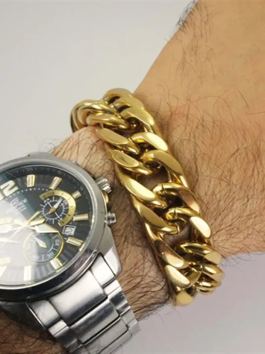 19mm Altın Rengi Gurmet Erkek Çelik Bileklik Künye Devasa Kalınlıkta 19mm Altın Rengi Gurmet Erkek Çelik Bileklik Künye Devasa Kalınlıkta