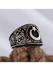 Ay Yıldız Motifli Yanı İşlemeli Özel Seri Erkek Gümüş Yüzük