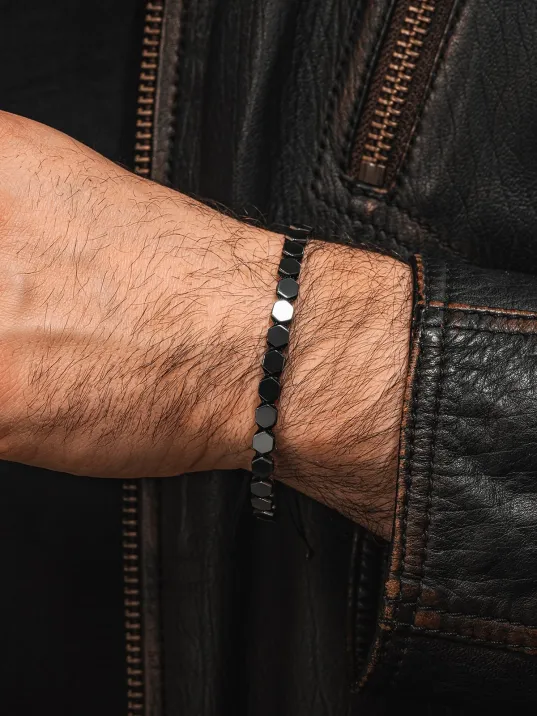 Erkek Kadın Doğal Taş Bileklik - Siyah Hematit Doğal Taşlı Makrome Model 2 Unisex Bileklik