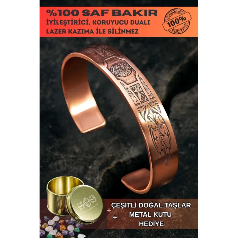 Saf Bakır Bileklik Silinmez Koruma Dualı Hz. Süleyman Metal Kutu Doğal Taşlar Kadın Erkek Kelepçe Saf Bakır Bileklik Silinmez Koruma Dualı Hz. Süleyman Metal Kutu Doğal Taşlar Kadın Erkek Kelepçe