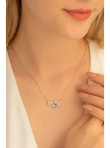 Kadın Gümüş Kolye - Rose Altın Kaplama Zirkon Taşlı Kalp Motifli Gümüş Kolye