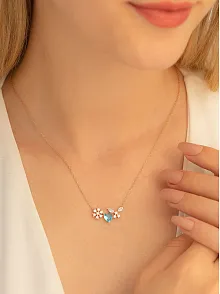 Kadın Gümüş Kolye - Rose Altın Kaplama Zirkon Taşlı Kalp Motifli Gümüş Kolye