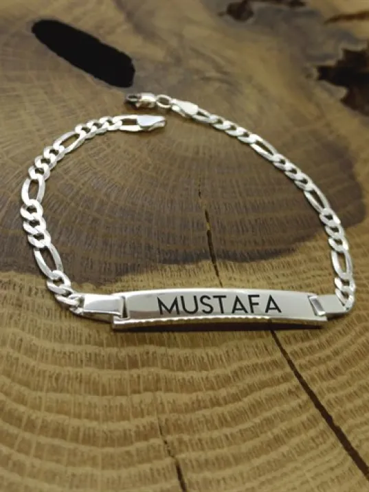 İsim Yazılabilir Erkek Gümüş Bileklik Künye Figaro Model GBLFIGRISIM-GMS İsim Yazılabilir Erkek Gümüş Bileklik Künye Figaro Model GBLFIGRISIM-GMS