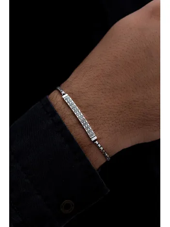 Erkek Gümüş Bileklik - Küp Zincir Baklava Desen Gümüş Bileklik