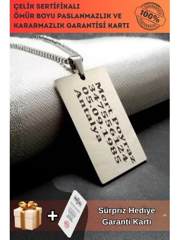 Dikdörtgen Lüks Model 316L Paslanmaz Çelik Asker Künyesi