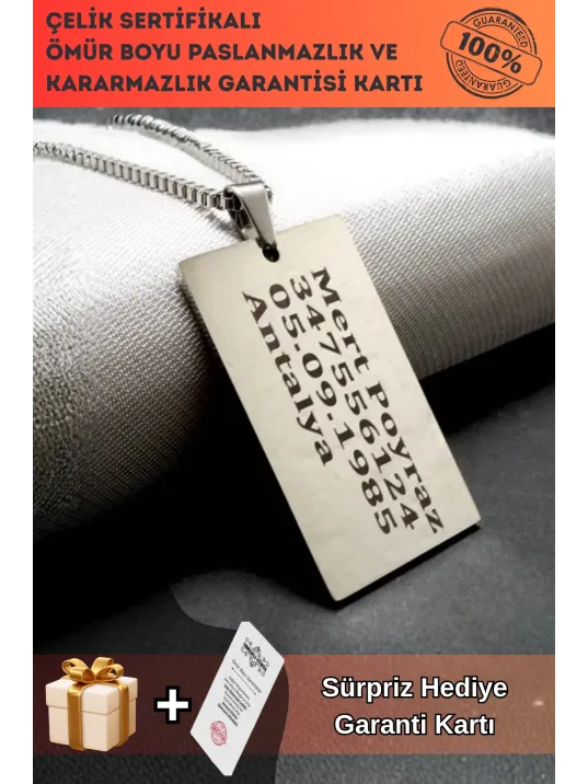 Dikdörtgen Lüks Model 316L Paslanmaz Çelik Asker Künyesi