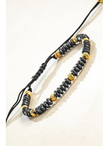 Kadın Erkek Gümüş Bileklik - Hematit Taşlı Gümüş Detaylı İnce Kibar Erkek Kadın Bileklik