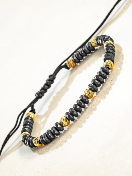 Kadın Erkek Gümüş Bileklik - Hematit Taşlı Gümüş Detaylı İnce Kibar Erkek Kadın Bileklik