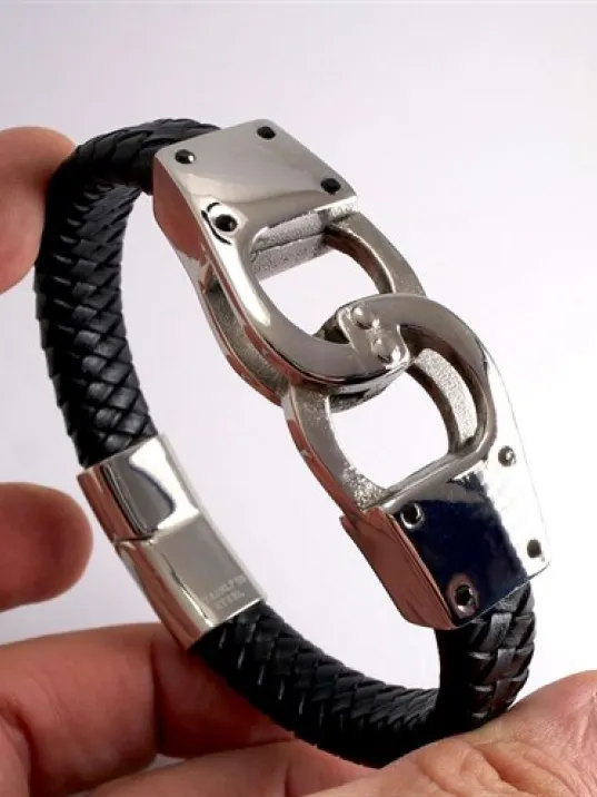 Ottoman Kelepçe Model Deri Çelik Erkek Bileklik